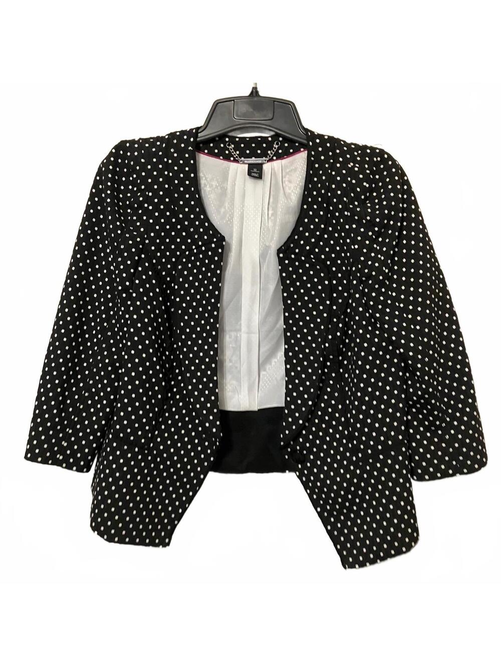 White House Black Twee Artsy Market Black White Polka Dot Blazer Jacket Size 12